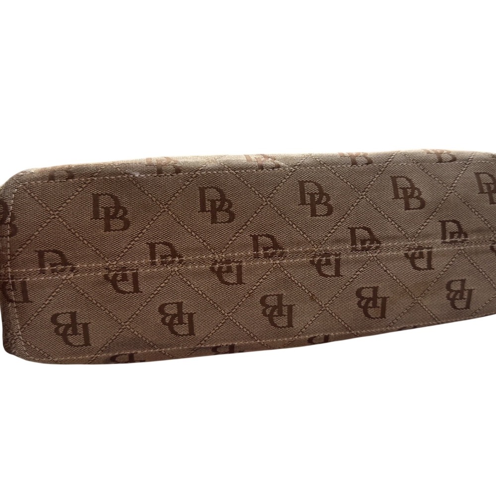 Dooney & Bourke Tan Brown Monogram Tote Bag Blue Duck Charm Bag Leather Trim - Picture 11 of 11
